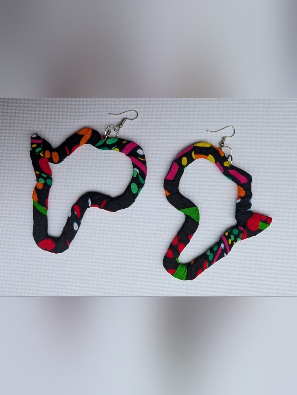 Handmade Black Multi-Color Fabric Heart Hoop Earrings - Women Accessories